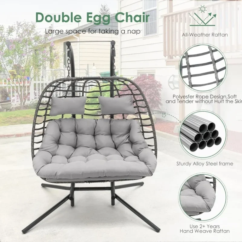 Double Porch Swing Loveseat with Metal Frame - 500 lbs Capacity for Backyard Relaxation - Image 6