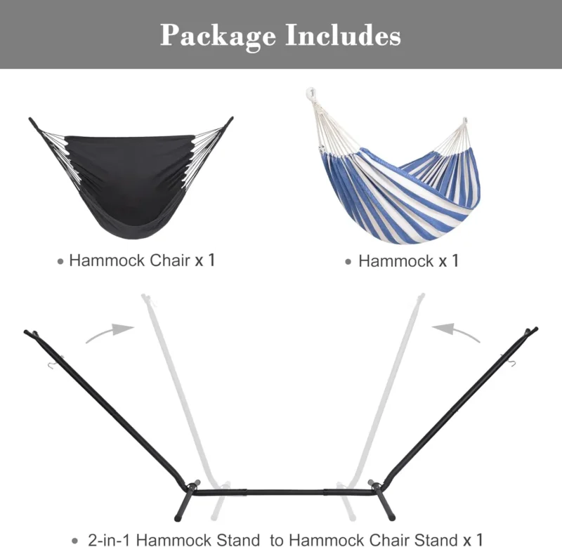 Double Convertible Hammock with Steel Stand - 475 lbs Capacity for Backyard & Camping - Image 3