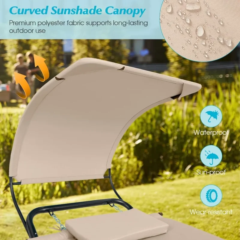 Chaise Lounge Hammock with Canopy & Stand - 350 lbs Capacity for Patio Relaxation - Image 4
