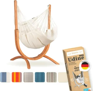 Organic Cotton Hammock Chair with Wooden Stand - 330 lbs Capacity for Indoor & Outdoor Relaxation