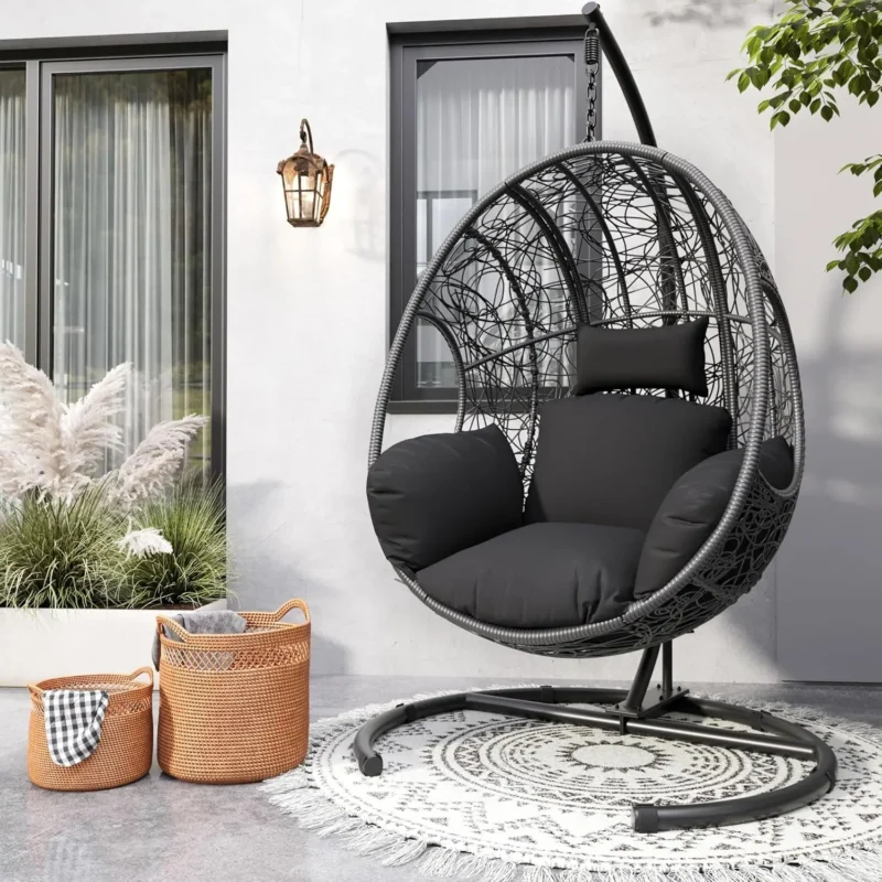 Oversized Wicker Egg Chair with Stand - 400 lbs Capacity for Indoor & Outdoor - Image 8