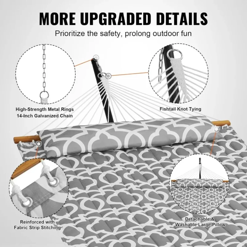 Double Quilted Hammock with Steel Stand - 480 lbs Capacity for Backyard & Patio - Image 6