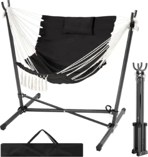 Macrame Hammock Chair with Stand - 330 lbs Capacity for Indoor & Outdoor