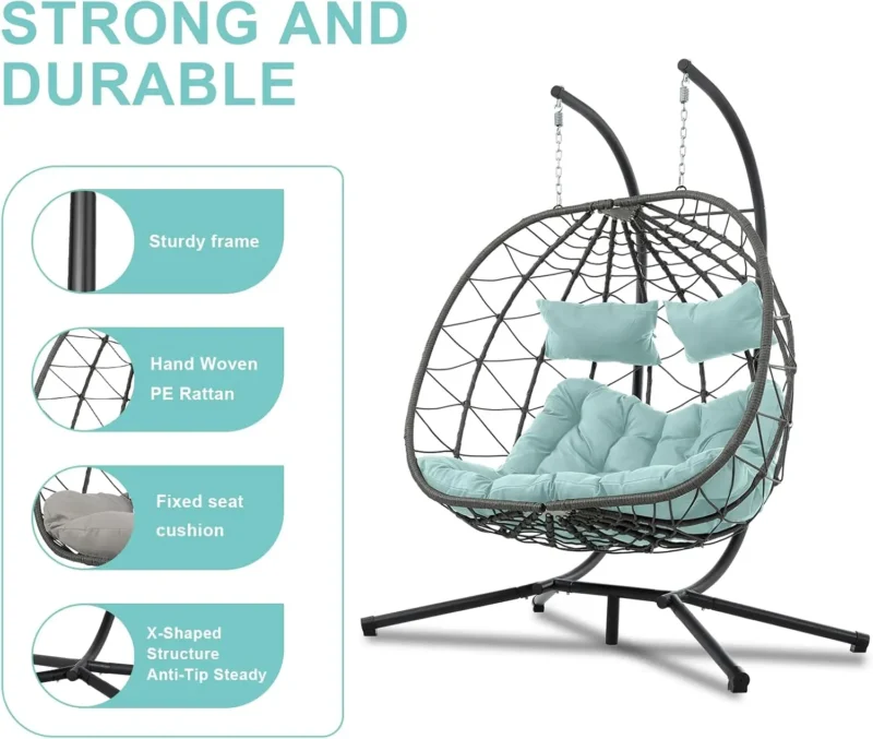 Double Egg Swing Chair with Stand - 400 lbs Capacity for Indoor & Outdoor Use - Image 4