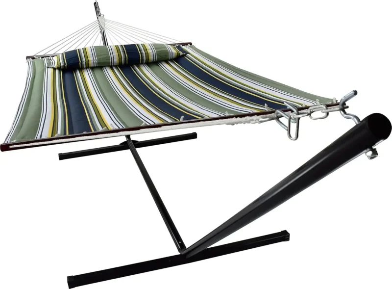 Double Fabric Hammock with Spreader Bars & Stand - 450 lbs Capacity for Backyard Relaxation - Image 9