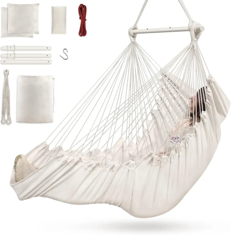 Hanging Hammock Chair with 3 Cushions & Footrest - 440 lbs Capacity for Indoor & Outdoor - Image 11