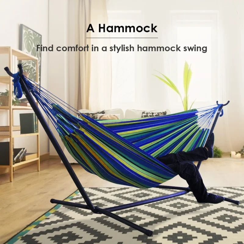 Double Fabric Hammock with Steel Stand - 450 lbs Capacity for Backyard & Patio - Image 2