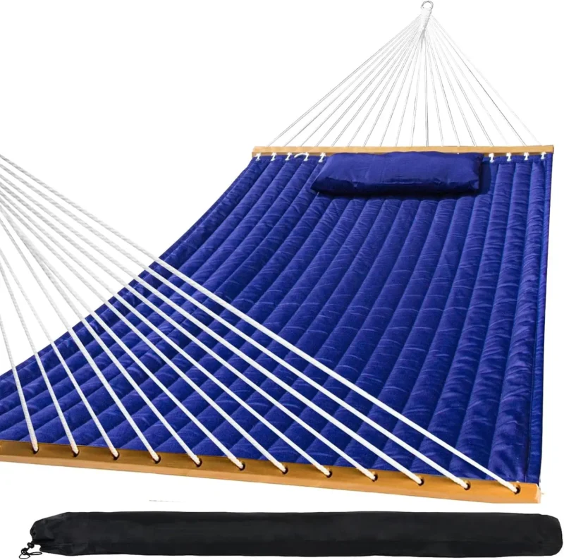 Double Quilted Fabric Hammock with Spreader Bars & Pillow - 450 lbs Capacity for Backyard & Patio - Image 10
