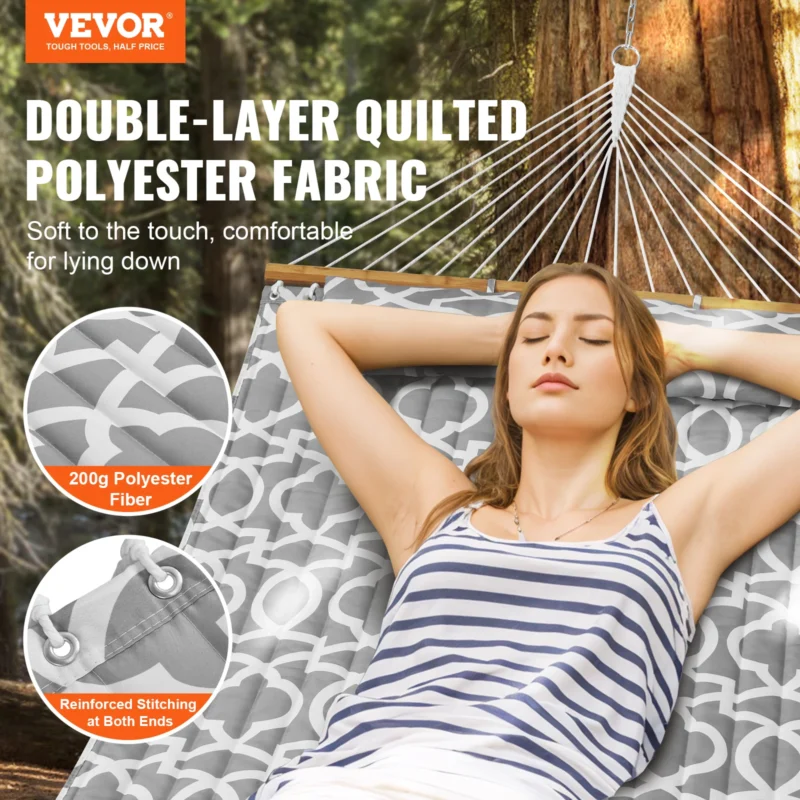 Double 12FT Fabric Hammock with Detachable Pillow - 480 lbs Capacity for Outdoor Relaxation - Image 2