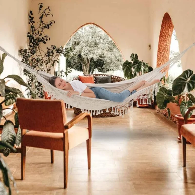 Double Macrame Hanging Swing Hammock - 500 lbs Capacity for Indoor & Outdoor Spaces - Image 5