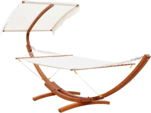 13FT Wooden Arc Hammock with Canopy - 396 lbs Capacity for Patio & Backyard