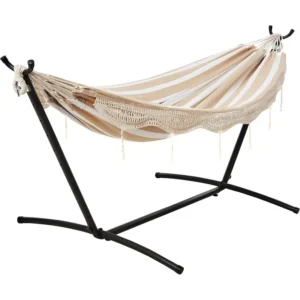 Double Fabric Hammock with Space-Saving Steel Stand - 450 lbs Capacity for Patio & Backyard