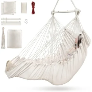 Hanging Hammock Chair with 3 Cushions & Footrest - 440 lbs Capacity for Indoor & Outdoor